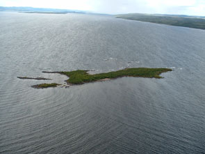 This is the island where Tshishkuetutsheunnu hid from Atshen. Photo courtesy Roland Butler.