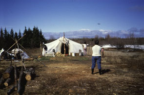 Innu camp during a gathering at Uhuniau. Photo courtesy Innu Nation.