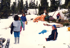 Innu children playing at their camp at Penipuapishku-nipi. Photo courtesy Marie Wadden.