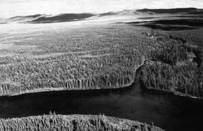 The mouth of Utshashumeku-shipiss where it enters Tshenuamiu-shipu. Akamiuapishku in the background. Photo courtesy Fred Schwarz.