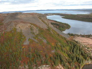 Kameshtashtan mountain, backside, view to the east down the lake. Photo courtesy Stephen Loring.