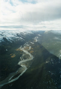 Aerial view of Kautatikumit-shipu, looking west. Photo courtesy Gerry Penney.