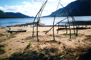 Steam tent frame at the end of Kapikuanipanut natuashu. Photo Rina Free, courtesy Innu Nation.