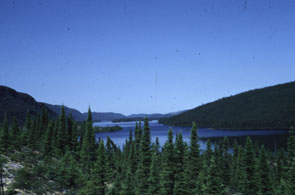 View of Utshashumeku-nipi taken from a high esker on the southern shore of the lake, at the extreme eastern tip. Photo courtesy Moira McCaffrey.