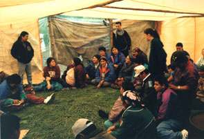 Innu gathering at Uhuniau with Quebec Innu. Photo courtesy Peter Armitage.