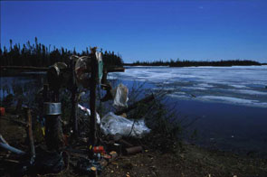 Snowshoes hung up for the season by the camp of Nui and Maniaten Penashue. Photo courtesy Peter Armitage.