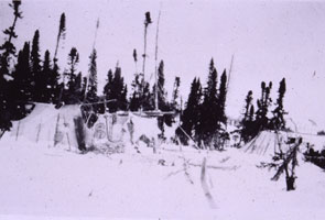 Mishta-Napesh's camp at "the trouting place" up Flower's River. From the look of William Duncan Strong's 1928 map, this lake is probably Kapapisht unipim. Photo courtesy Stephen Loring and the National Anthropological Archives, Smithsonian Institution.