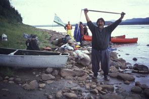 Shuash Nuna after paddling through the rapids near Tshiashku-nipi. Photo Annette Lutterman, courtesy Innu Nation.