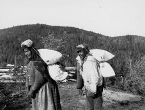 Shushep Tshishennish and his wife, Natamishkanukueu, at Amatshuatakn. Shushep Tshishennish is buried at this location on Ashtunekamiku. Photo courtesy Stephen Loring and the National Anthropological Archives, Smithsonian Institution.